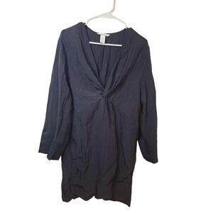 H&M Dress Wm Med Black Twist Front Tunic Minimalist Capsule Quiet Luxury Chic